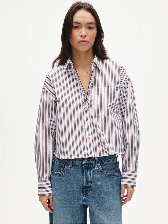 J. Crew Tops - NWT J Crew Etienne Cropped Button Up Shirt in Striped Cotton Poplin